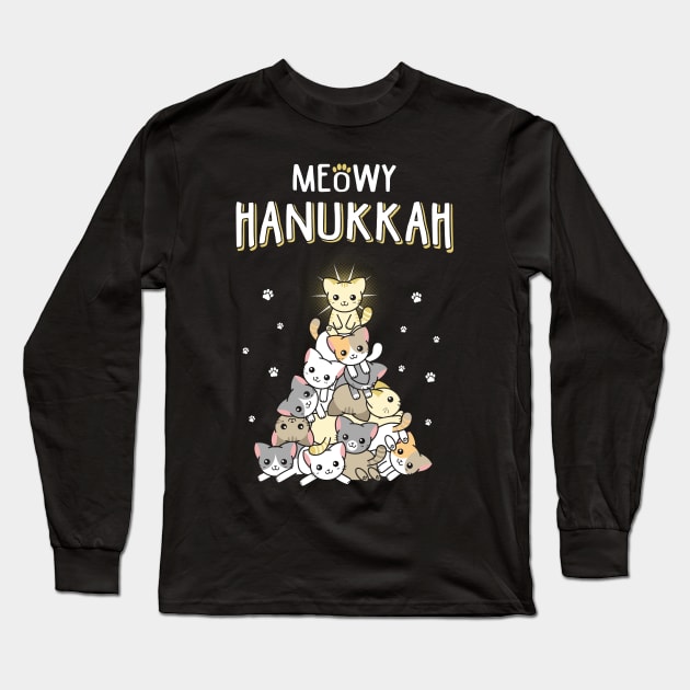 Meowy Hanukkah Long Sleeve T-Shirt by KsuAnn